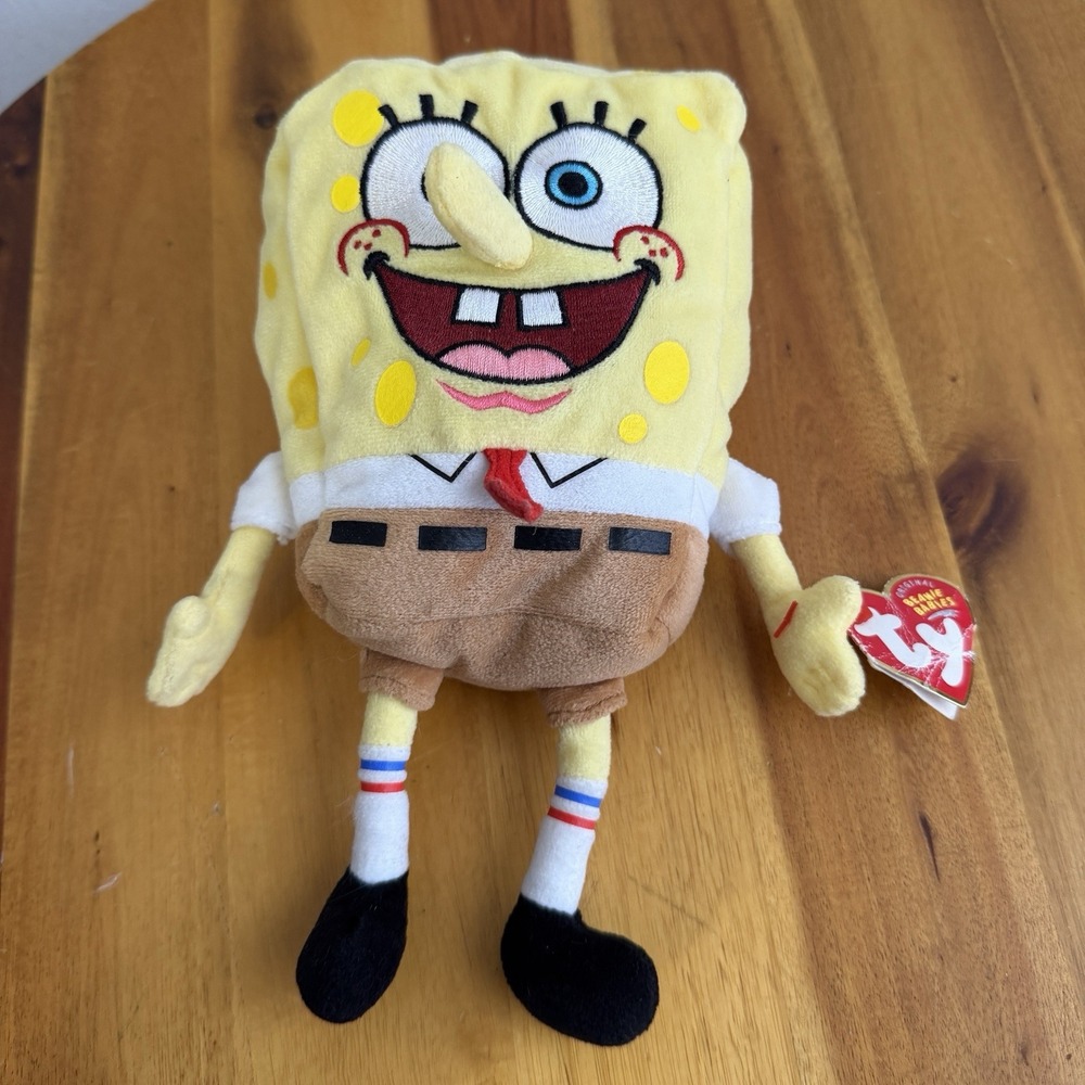 Ty Original Beanie Babies SpongeBob SquarePants Plush Beanbag w/ Heart Tag 2004